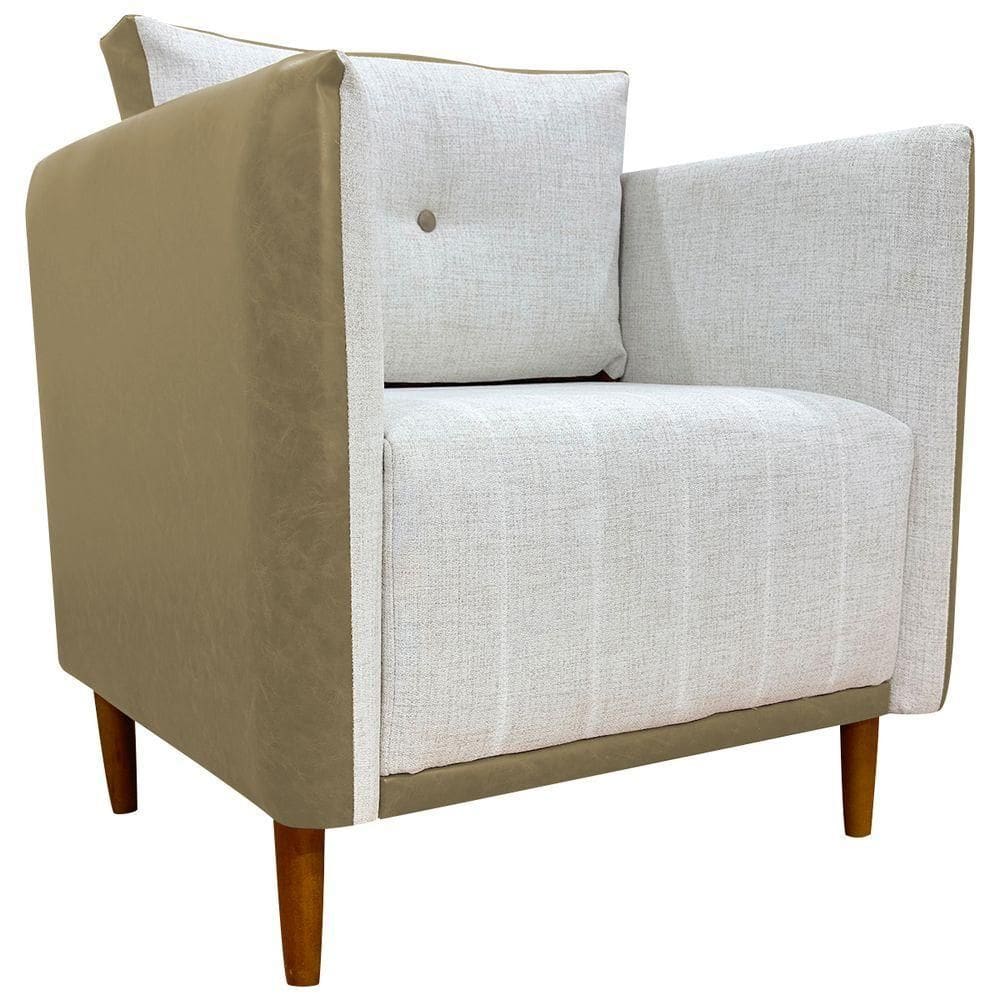 Poltrona Decorativa Para Sala Recepção Consultório Aviv Luxo Corino E Linho