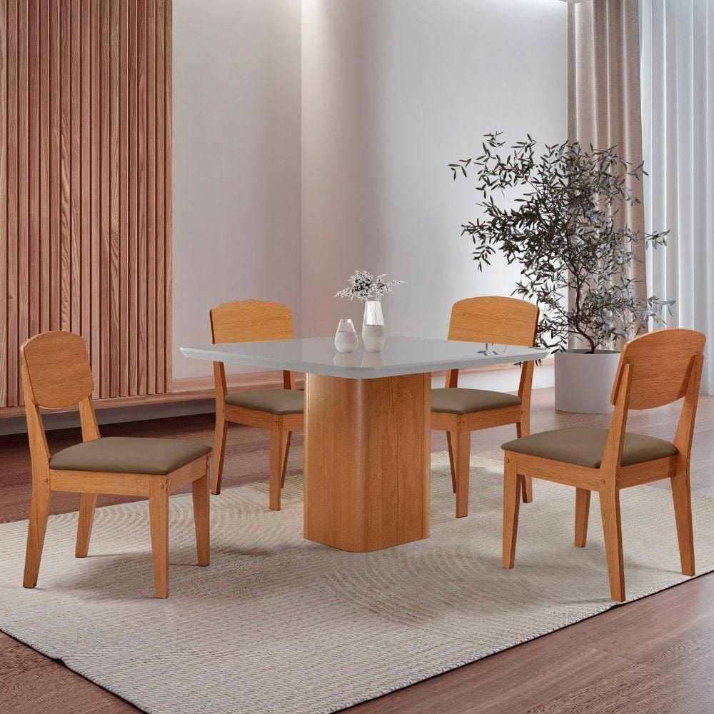 Mesa De Jantar Eloise 90cm Tampo Mdf 4 Cadeiras Copper Veludo Capuccino/nat/off/serig. Off