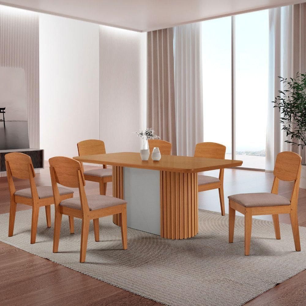 Mesa De Jantar Aspen 180cm Tampo Mdf Laminado Linho Capuccino / /off White