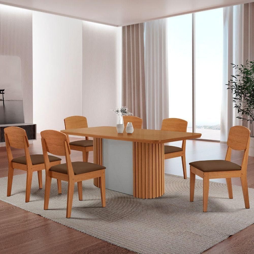 Mesa De Jantar Aspen 180cm Tampo Mdf Laminado Veludo Marrom//off White