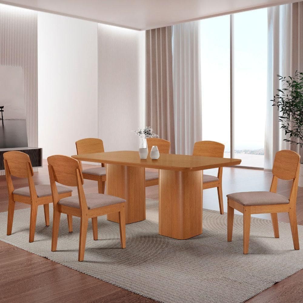 Mesa De Jantar Eloise 180 cm Tampo Mdf 6 Cadeiras Moderna