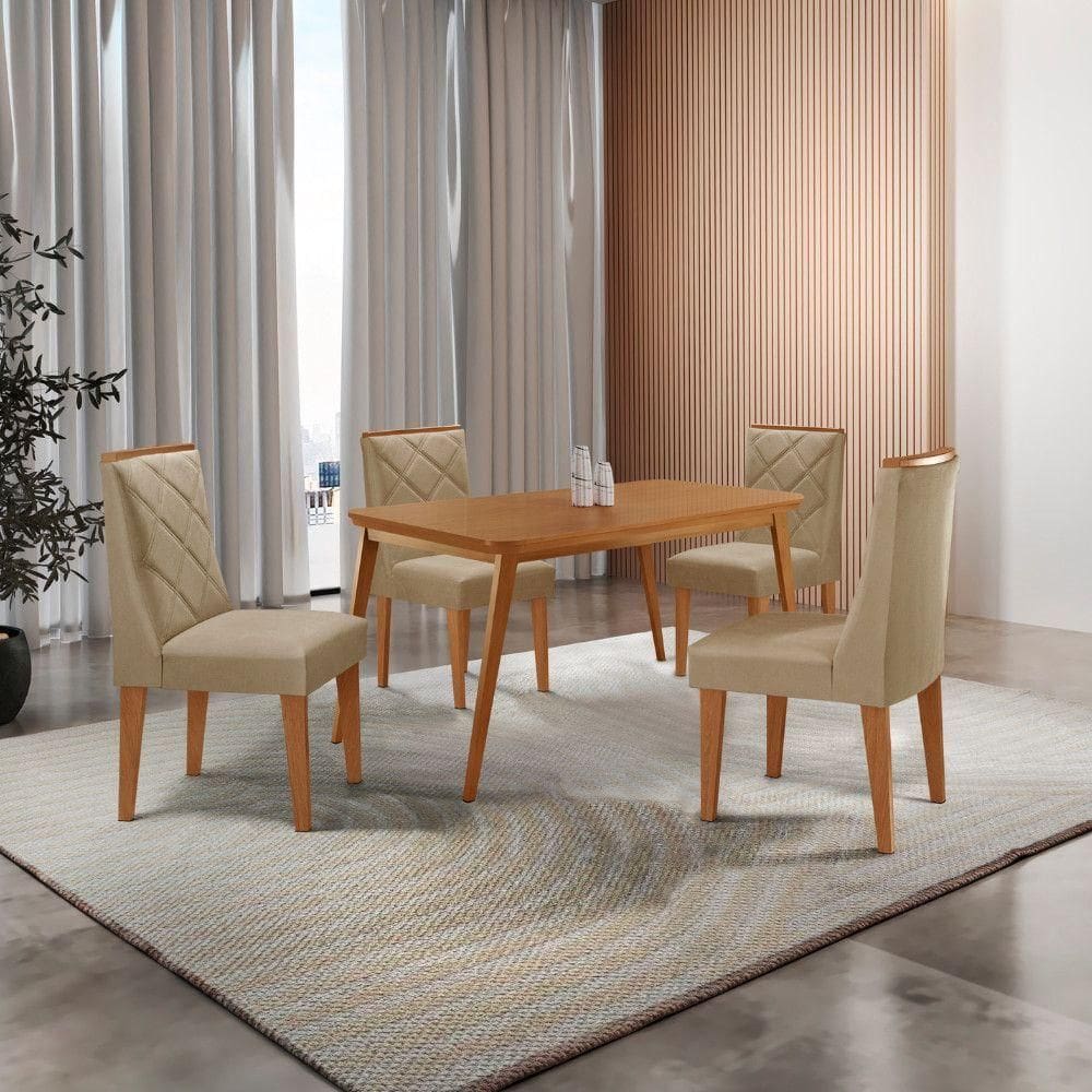 Mesa De Jantar Copper 120cm Tampo Mdf 4 Cadeiras Moderna.