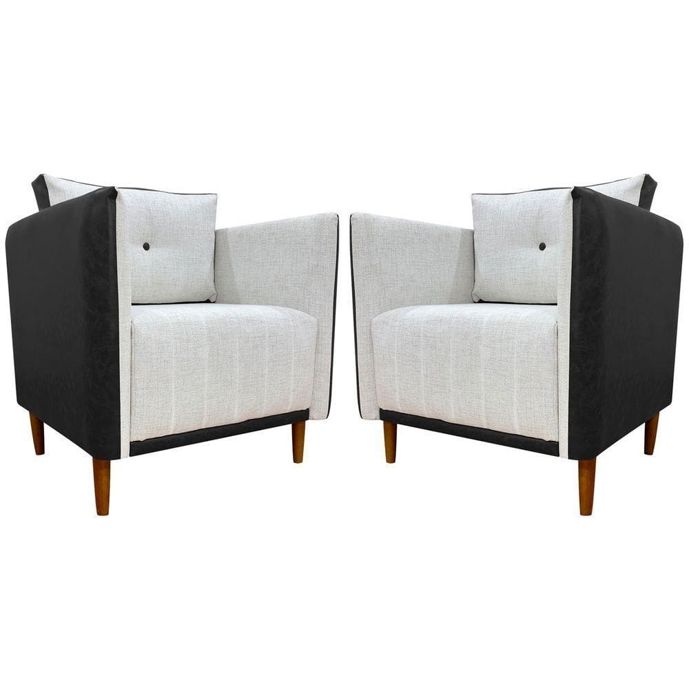 Kit 2 Poltronas Decorativa Para Sala Recepção Consultório Aviv Luxo Corino E Linho