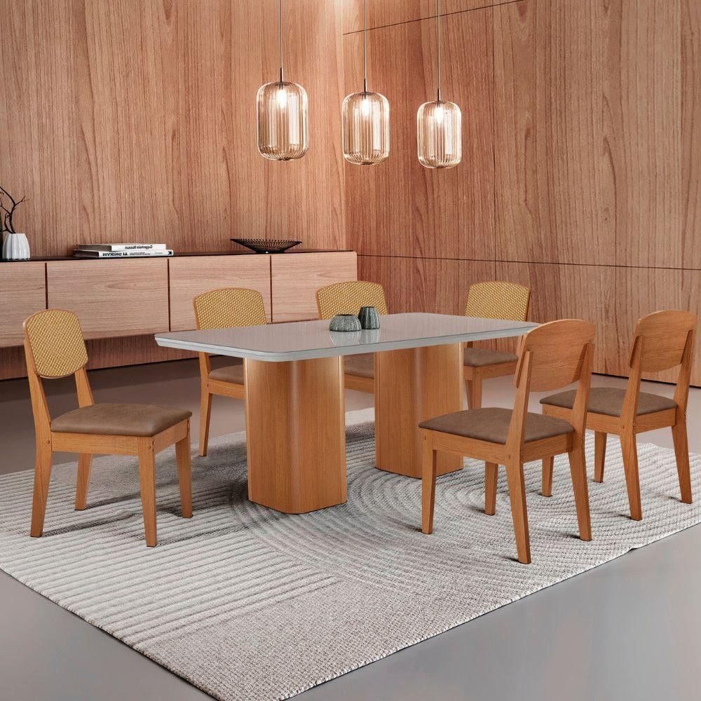 Mesa De Jantar Eloise 180 cm Tampo Mdf 6 Cadeiras