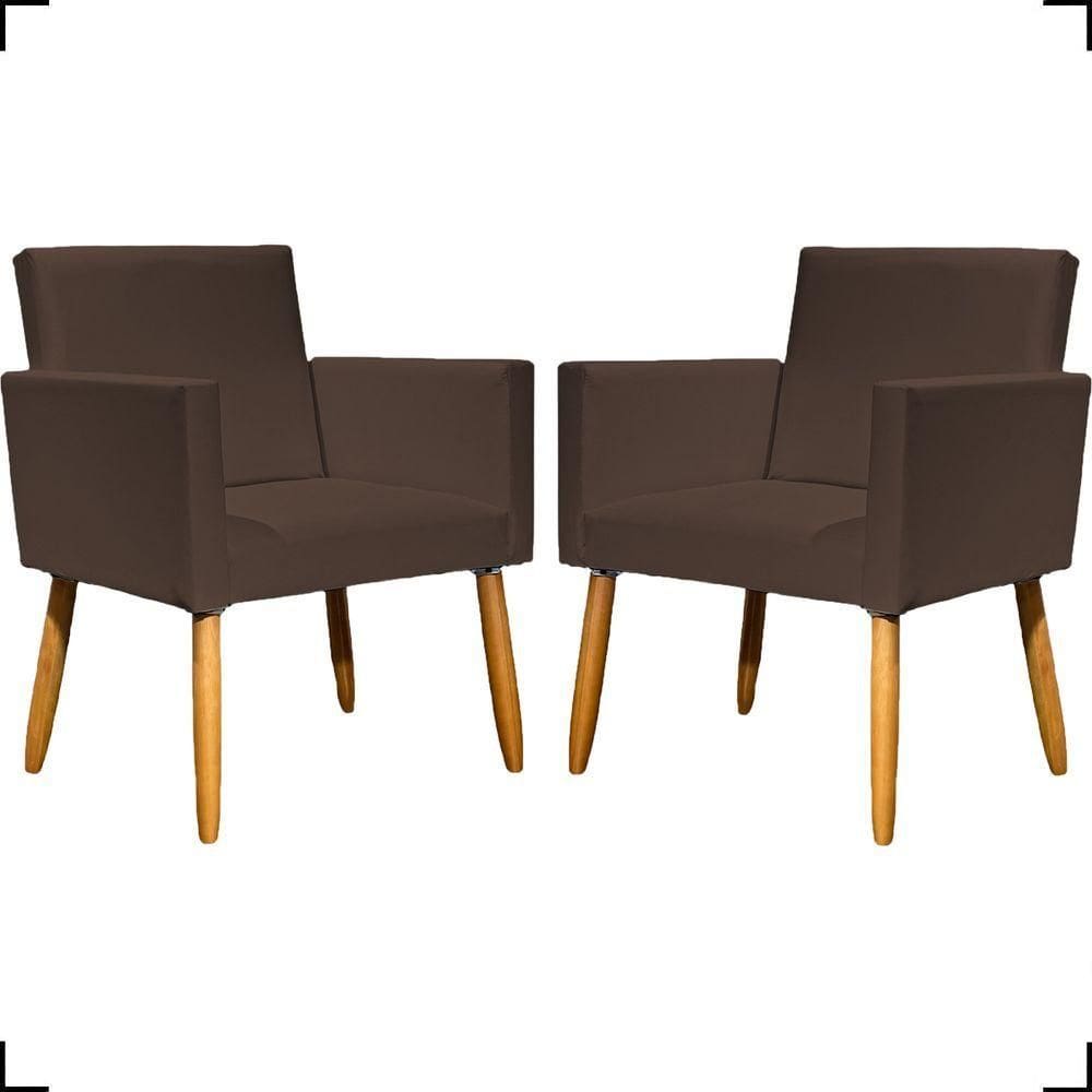 Kit 2 Poltronas Decorativa Para Sala Recepção Consultório Nina Corino Cores Pé Palito 30 Cm Castanho