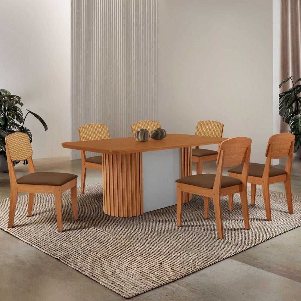 Mesa De Jantar Aspen 180cm Tampo Mdf Laminado Copper Premium Veludo Marrom//off White