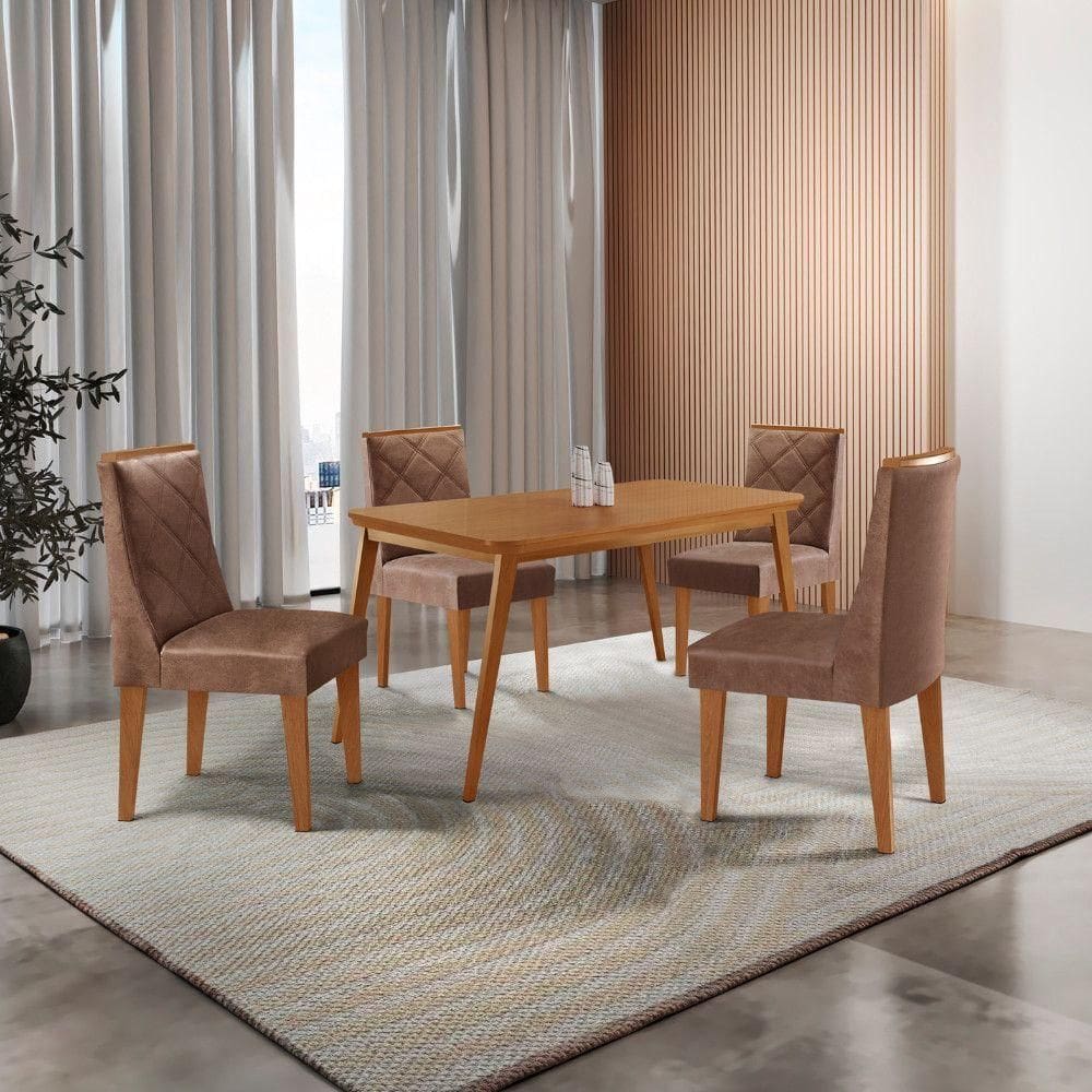 Mesa De Jantar Copper 120cm Tampo Mdf 4 Cadeiras Moderna