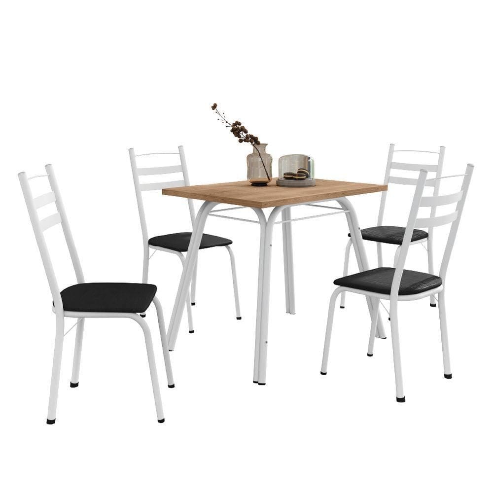 Conjunto De Mesa Sala De Jantar Com 4 Cadeiras Tubular Tampo Bp Madeirado Retangular Branco / Preto
