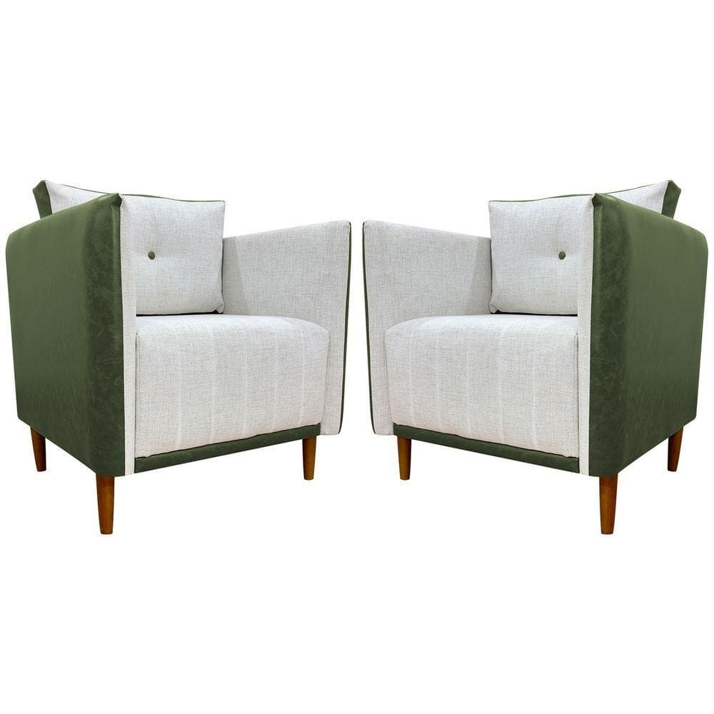 Kit 2 Poltronas Decorativa Para Sala Recepção Consultório Aviv Luxo Corino E Linho