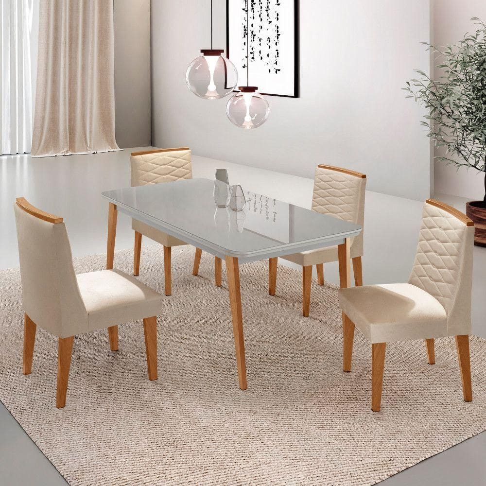Mesa De Jantar Copper 120cm Tampo Mdf 4 Cadeiras Moderna Veludo Creme /off / /serig Off