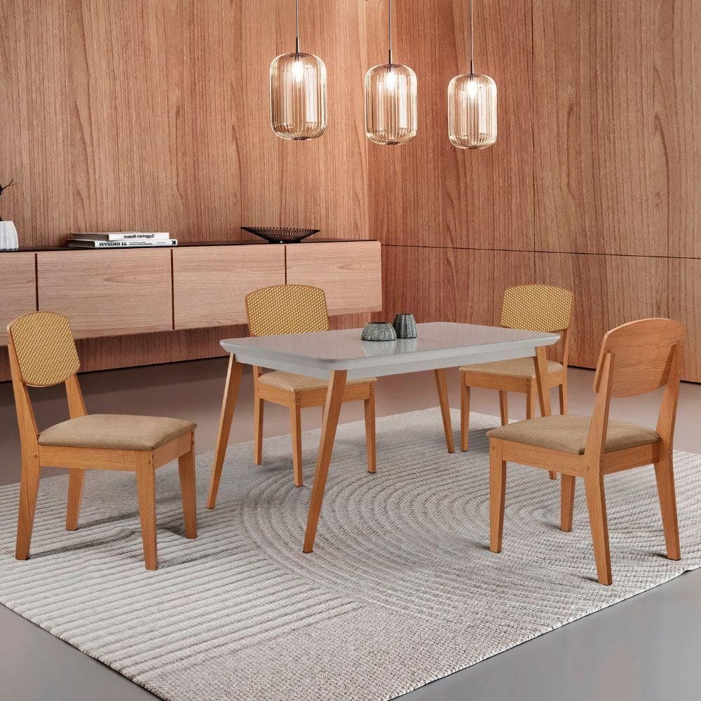 Mesa De Jantar Copper 120cm Tampo Mdf Vidro 4 Cadeiras