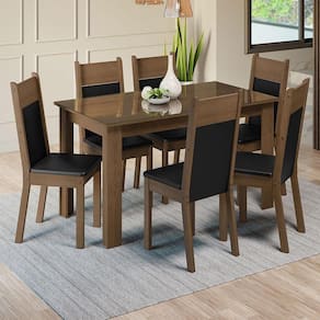 Conjunto Sala De Jantar Mesa Tampo Vidro 6 Cadeiras Madesa