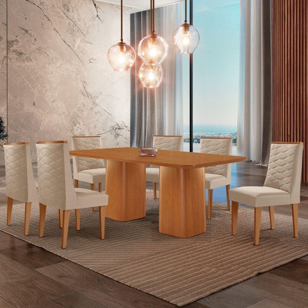 Mesa De Jantar Eloise 180cm Tampo Mdf 6 Cadeiras Moderna.