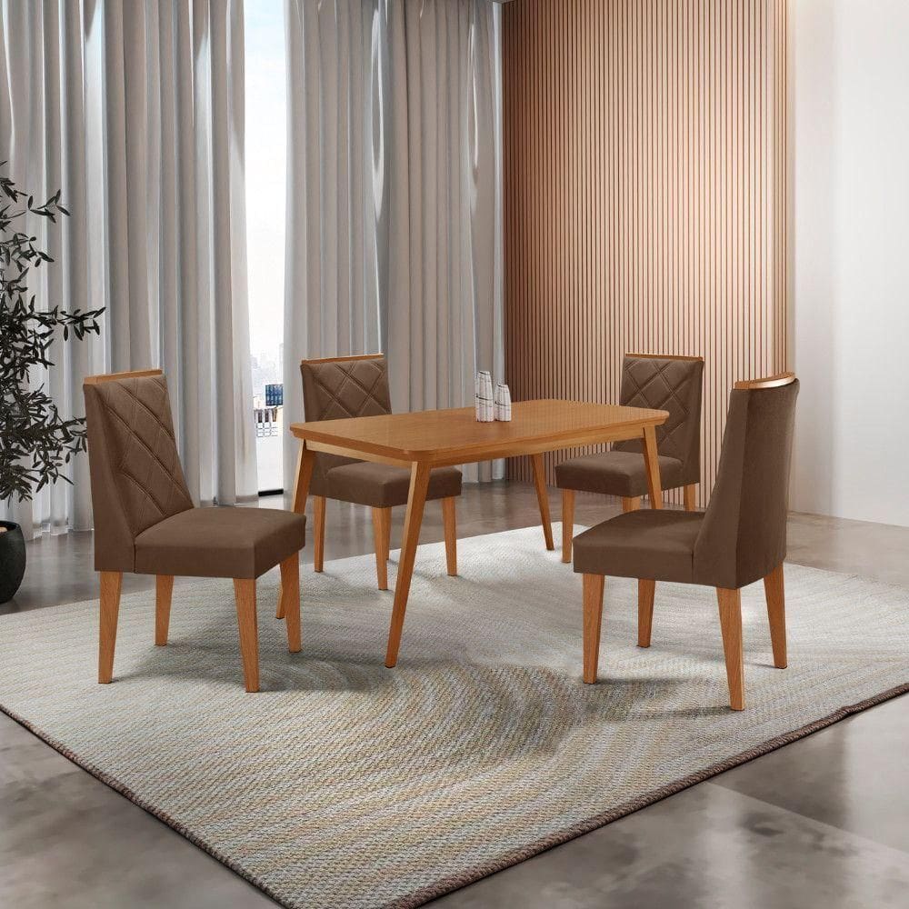 Mesa De Jantar Copper 120cm Tampo Mdf 4 Cadeiras Moderna Veludo Marrom/naturalle/naturalle