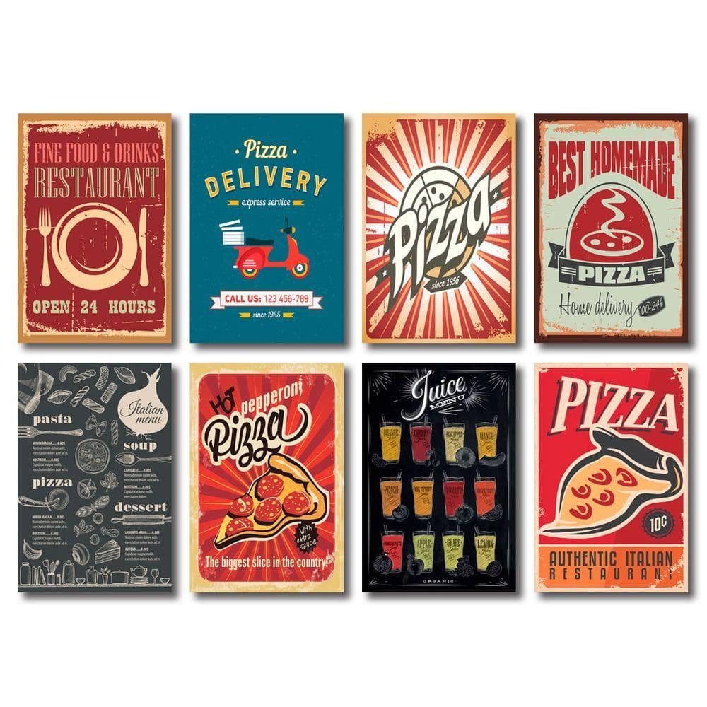 Kit Placas Decorativas Pizza Cozinha Restaurante Mdf - 8 Placas