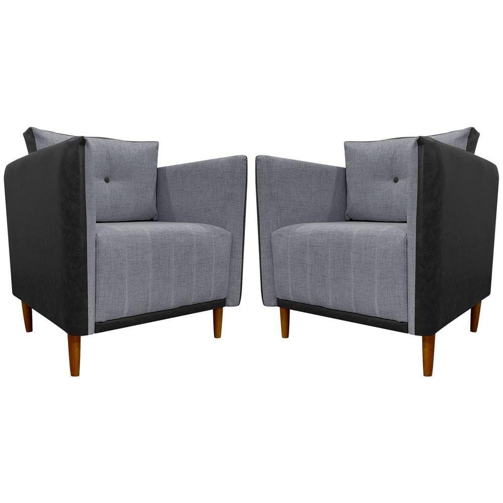 Kit 2 Poltronas Decorativa Para Sala Recepção Consultório Aviv Luxo Corino E Linho