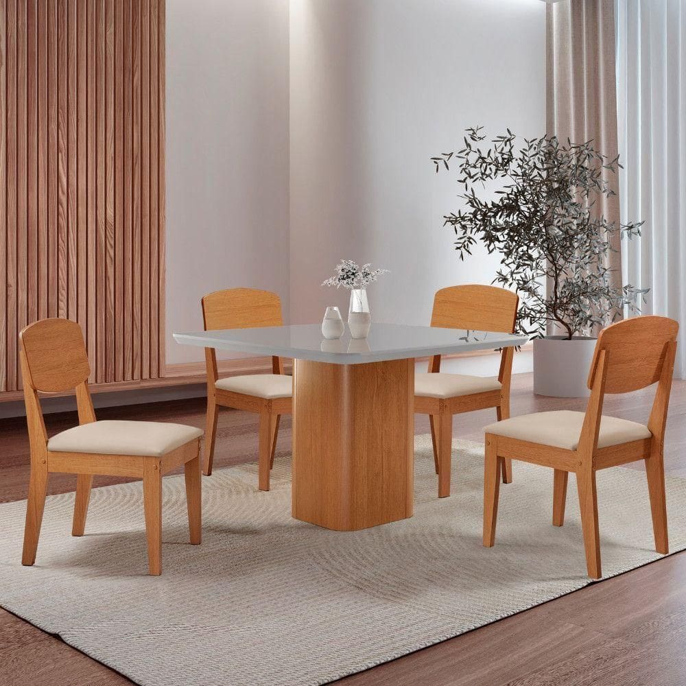 Mesa De Jantar Eloise Tampo Mdf 4 Cadeiras Copper Veludo