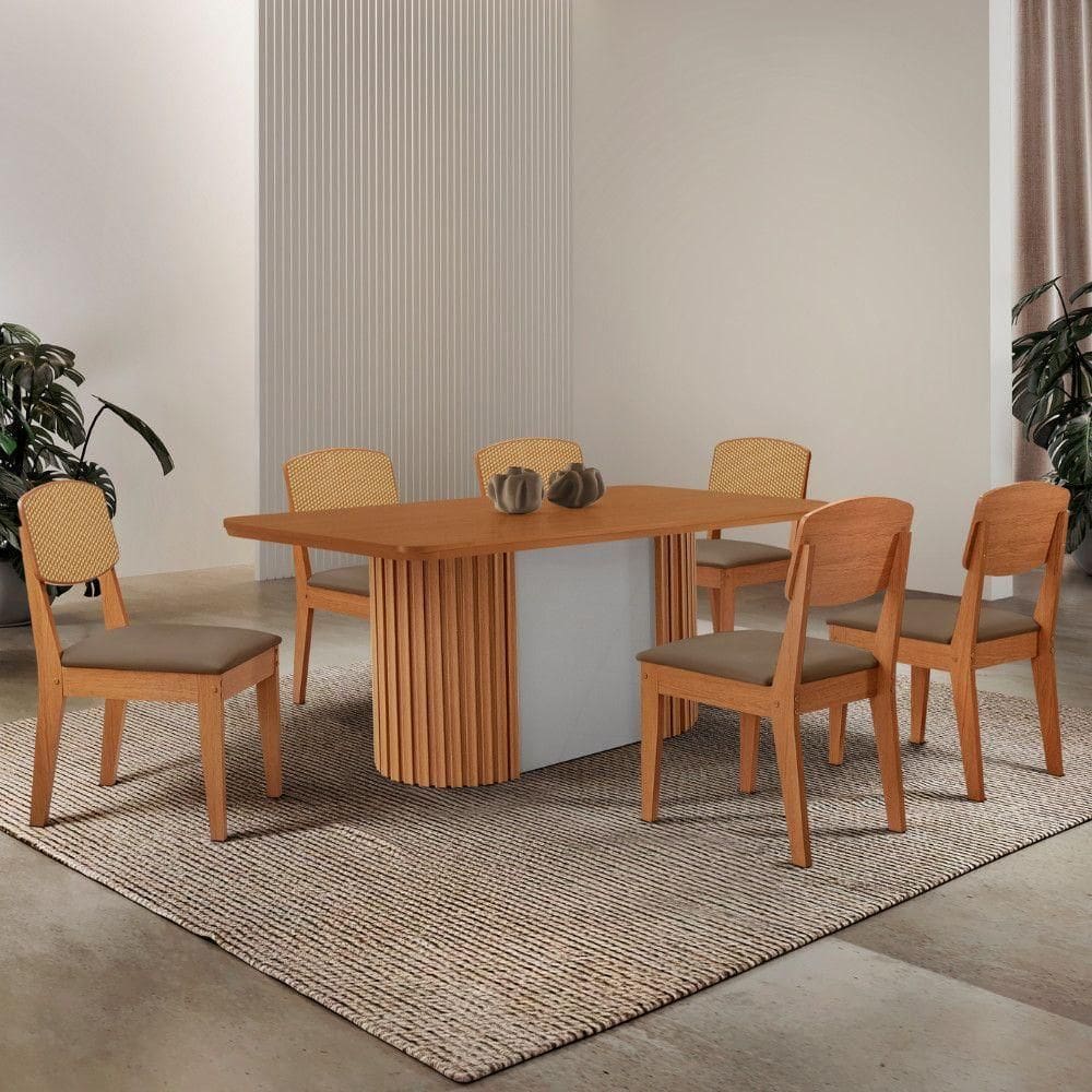 Mesa De Jantar Aspen 180cm Tampo Mdf Laminado Copper Premium Veludo Capuccino//off White