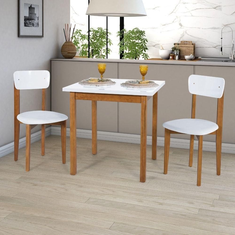 Mesa De Jantar Ravilar Base Madeira Maciça Com 2 Cadeiras