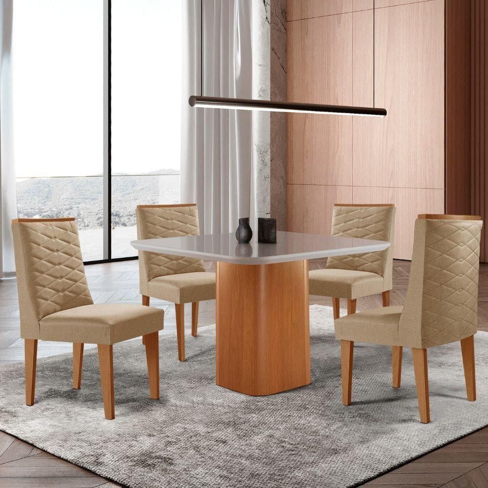 Mesa De Jantar Eloise 4 Cadeiras Moderna Turim 07/nat/off
