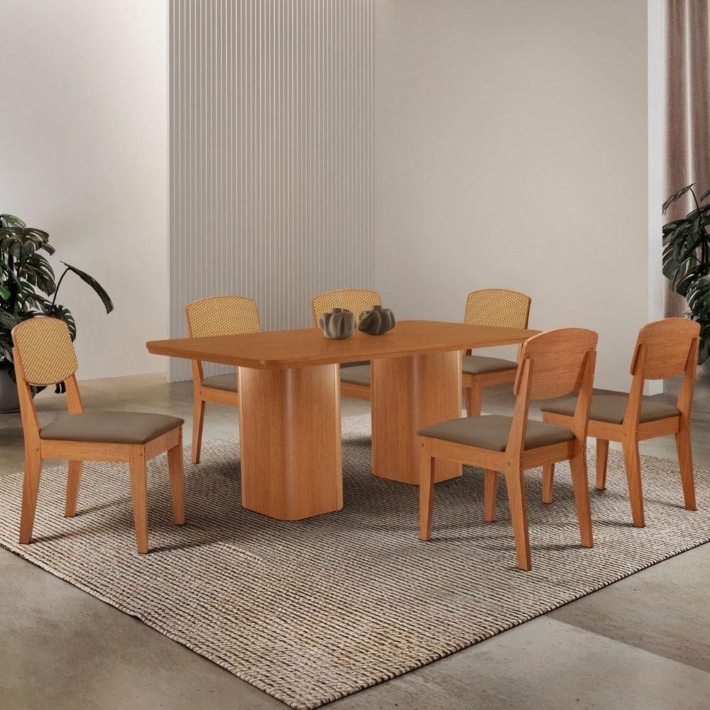 Mesa De Jantar Eloise 180cm Tampo Mdf 6 Cadeiras naturalle
