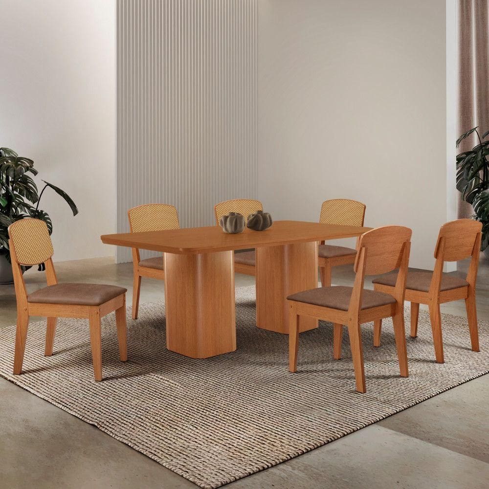 Mesa De Jantar Eloise 180 cm Tampo Mdf 6 Cadeiras Moderna.