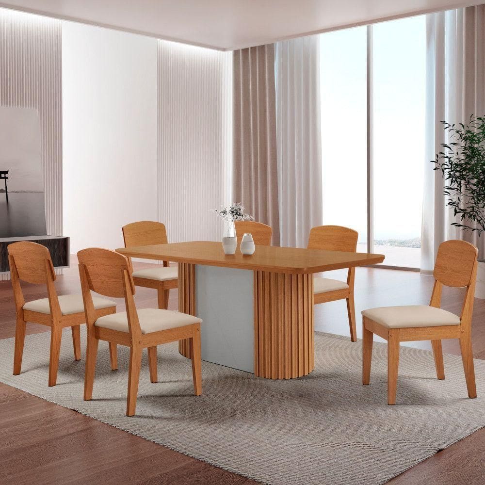 Mesa De Jantar Aspen 180cm Tampo Mdf Laminado Veludo Creme//off White