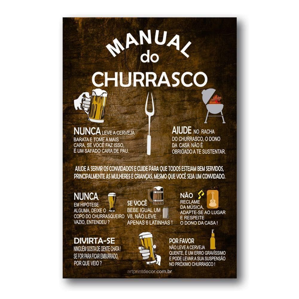 Placa Decorativa Manual Do Churrasco Mdf 30x40 Cm