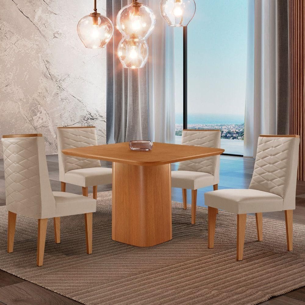 Mesa De Jantar Eloise 90cm Tampo Mdf 4 Cadeiras Moderna