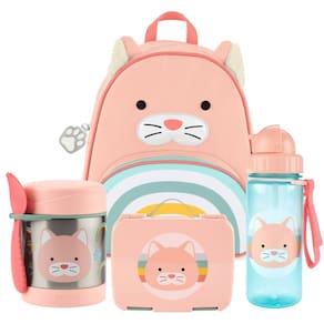 Kit Escolar Zoo Gatinha com Mochila + Bento Box + Garrafa Flip + Pote Térmico - Skip Hop