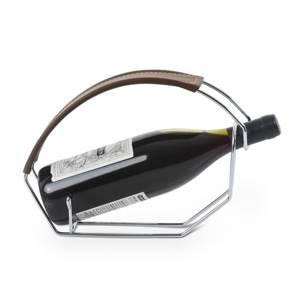 Suporte Para Vinho Firenze em Aço com Acabamento Em Couro