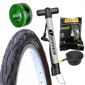 Pneu Bicicleta Kenda Flame Balão Aro 26 x 2.125 Liso Fogo + Camara Pirelli Bomba de ar fita