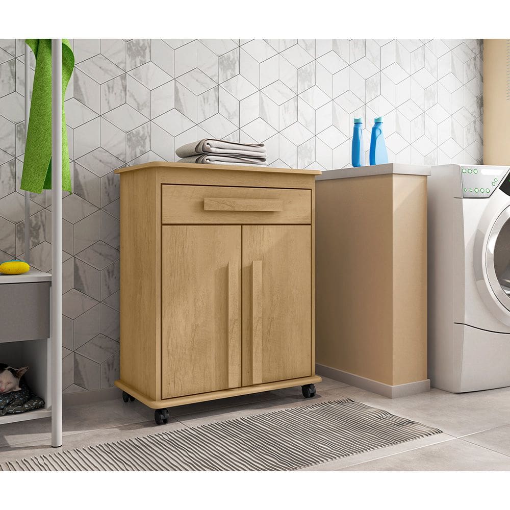 Armário Balcão Multiuso 2 Portas 1 Gaveta com Rodízios Chile Cinamomo