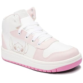 Tênis Infantil Disney Stitch Recortes Cano Alto Menina - Branco e Rosa