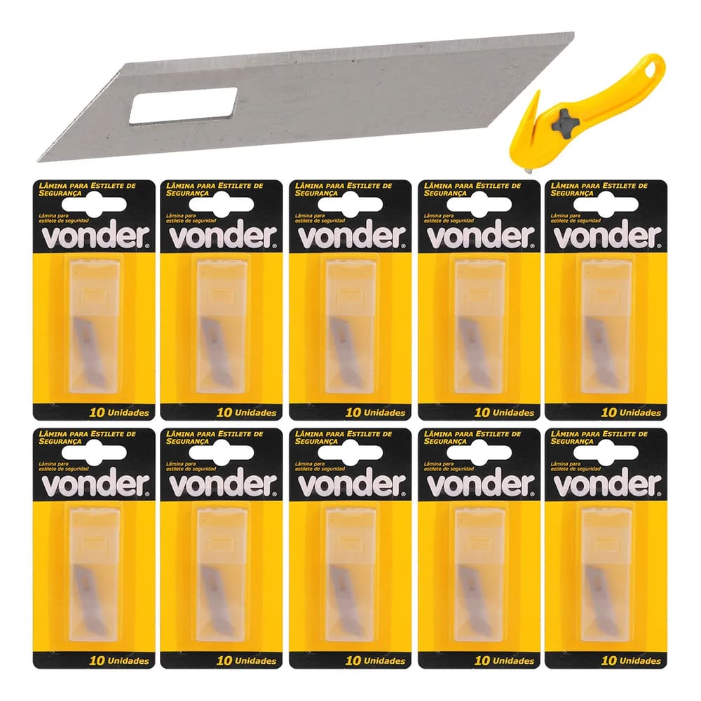 Kit 100 Lâminas Para Estilete de Segurança 9 mm Vonder