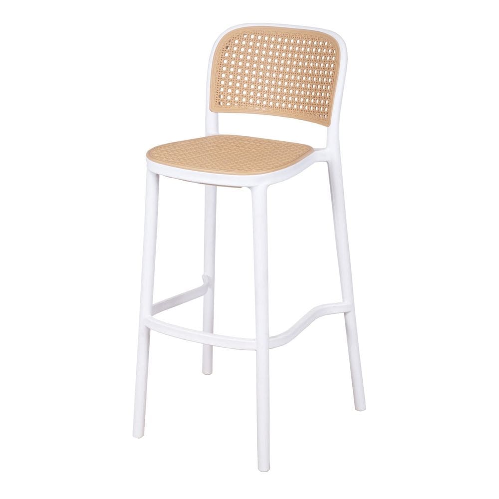 Banqueta Alta em Polipropileno com Encosto Amis Branco/Bege