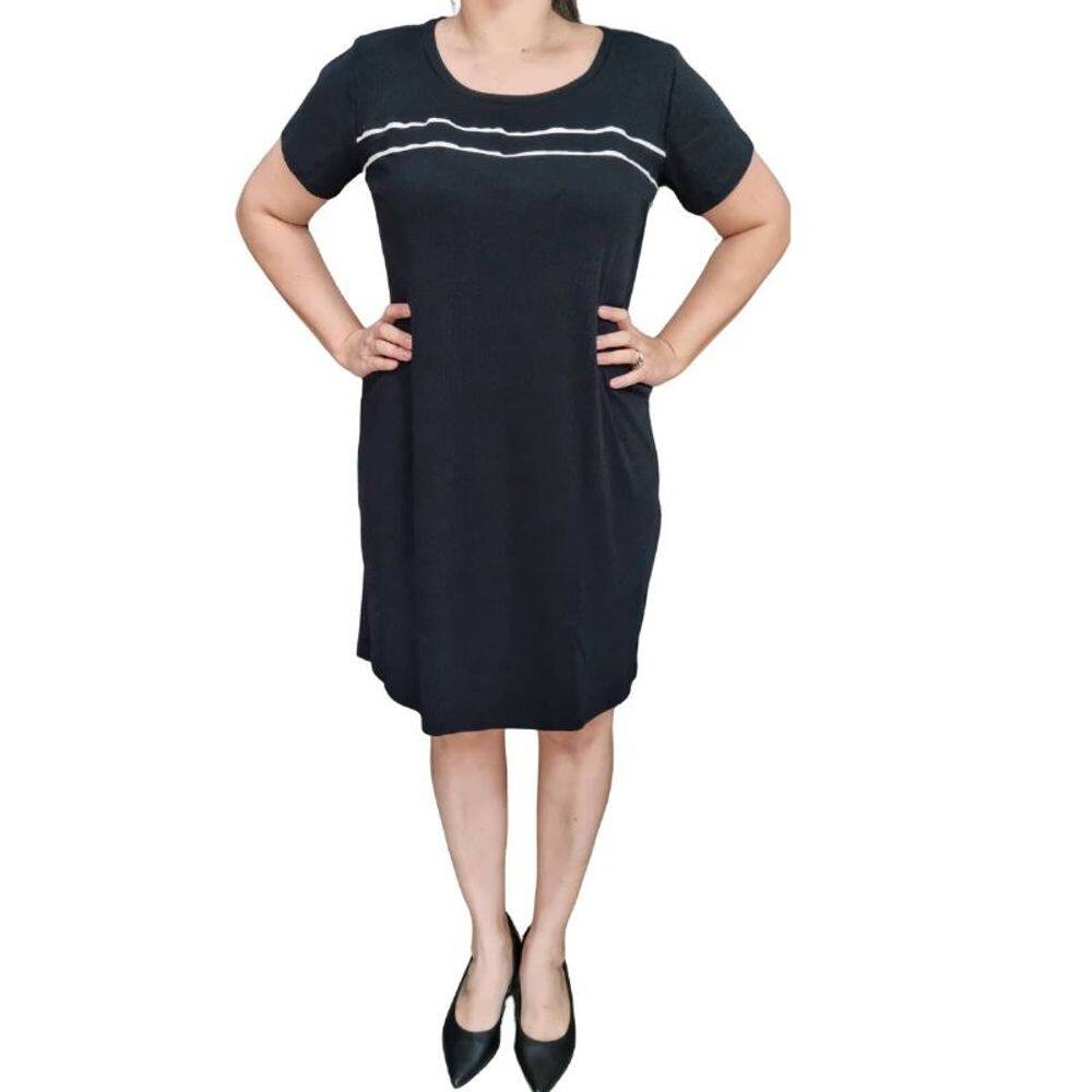 Vestido Preto Essência Canelado Plus Size