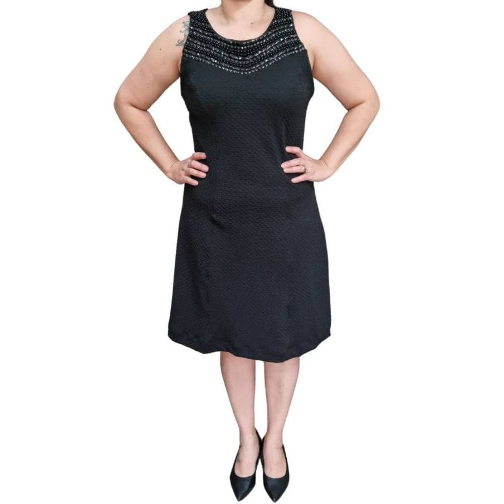 Vestido CKM Alça Pedrarias Preto Curto