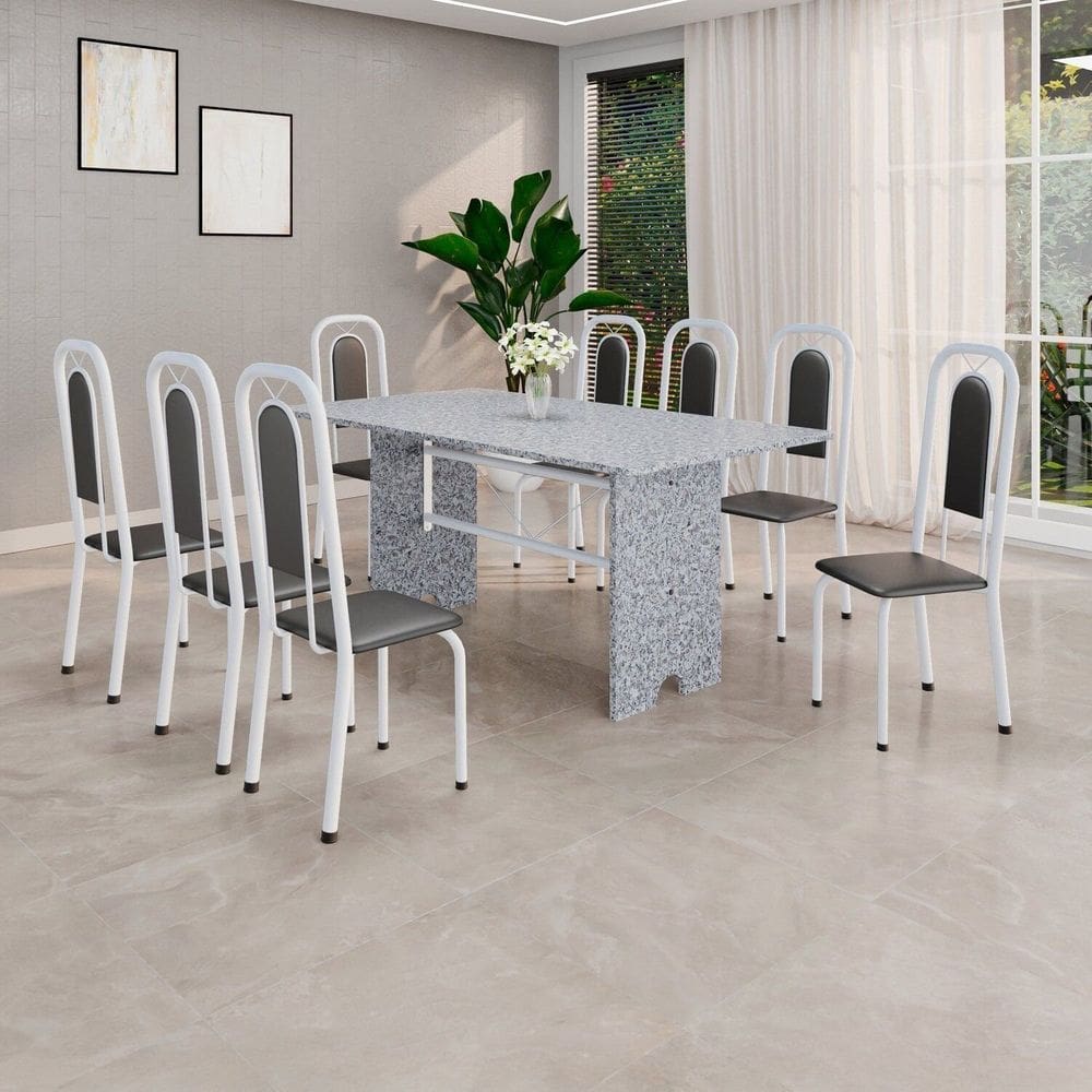 Conjunto de Sala de Jantar com 4 Cadeiras Lara Preto / Branco