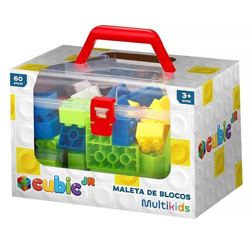 Maleta com Blocos de Montar Cubic Jr Coloridos 60 pçs BR2347 - Multikids