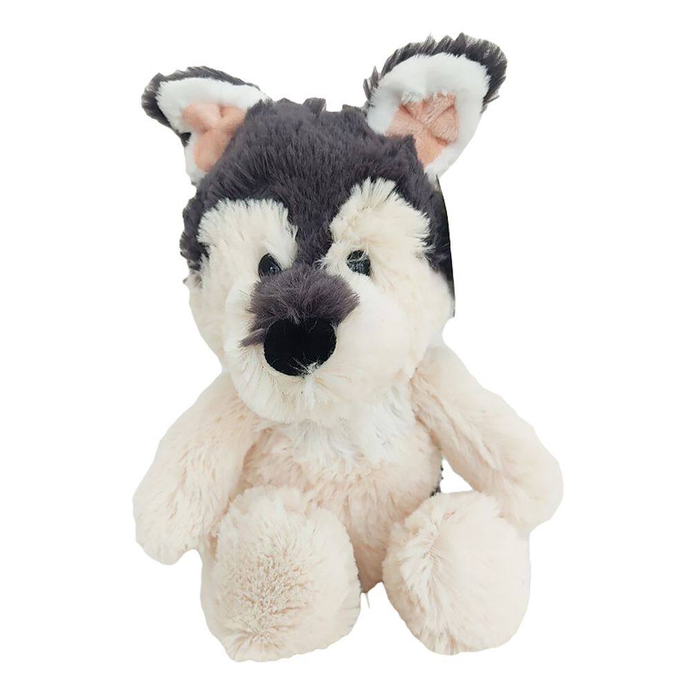 Pelúcia Cachorro Huscky Siberiano Sentado Bege e Cinza 30cm R3375 - BBR Toys