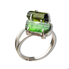 Anel Nlux Canudo Turmalina Verde Ajustável Prata 950 ClasseA