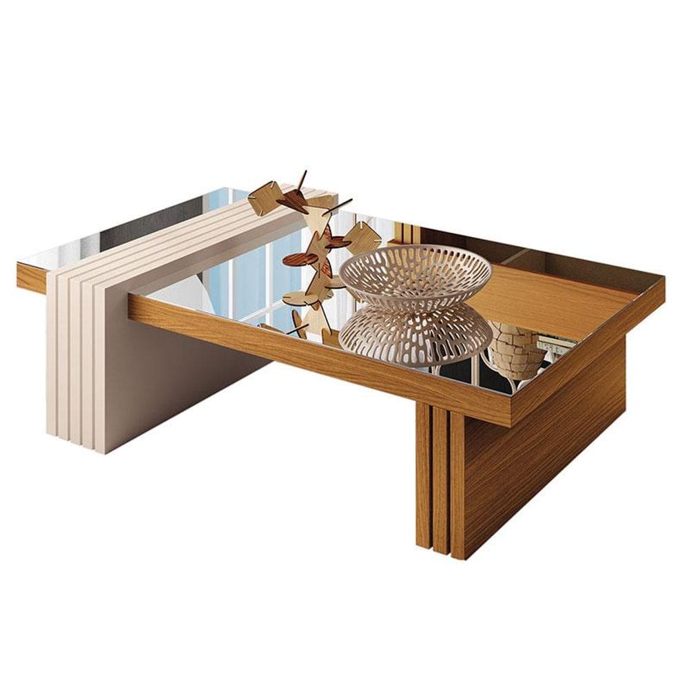 Mesa de Centro Luna Cinamomo Off White com Espelho - HB Móveis