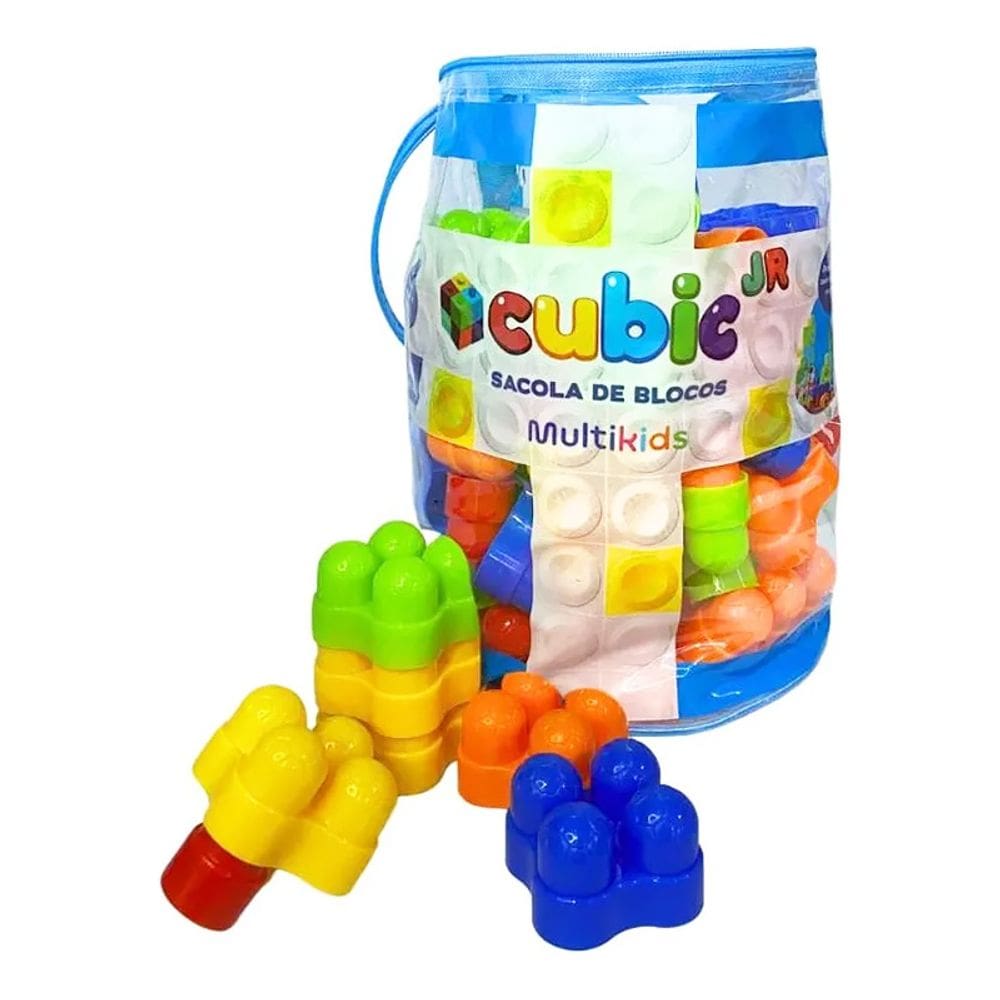 Sacola com Blocos de Montar Cubic Jr Coloridos 80 pçs M BR2276 - Multikids