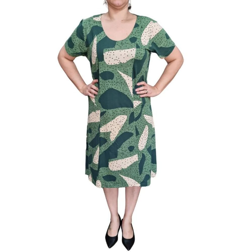 Vestido Rodher Estampado Tons Verdes Plus Size