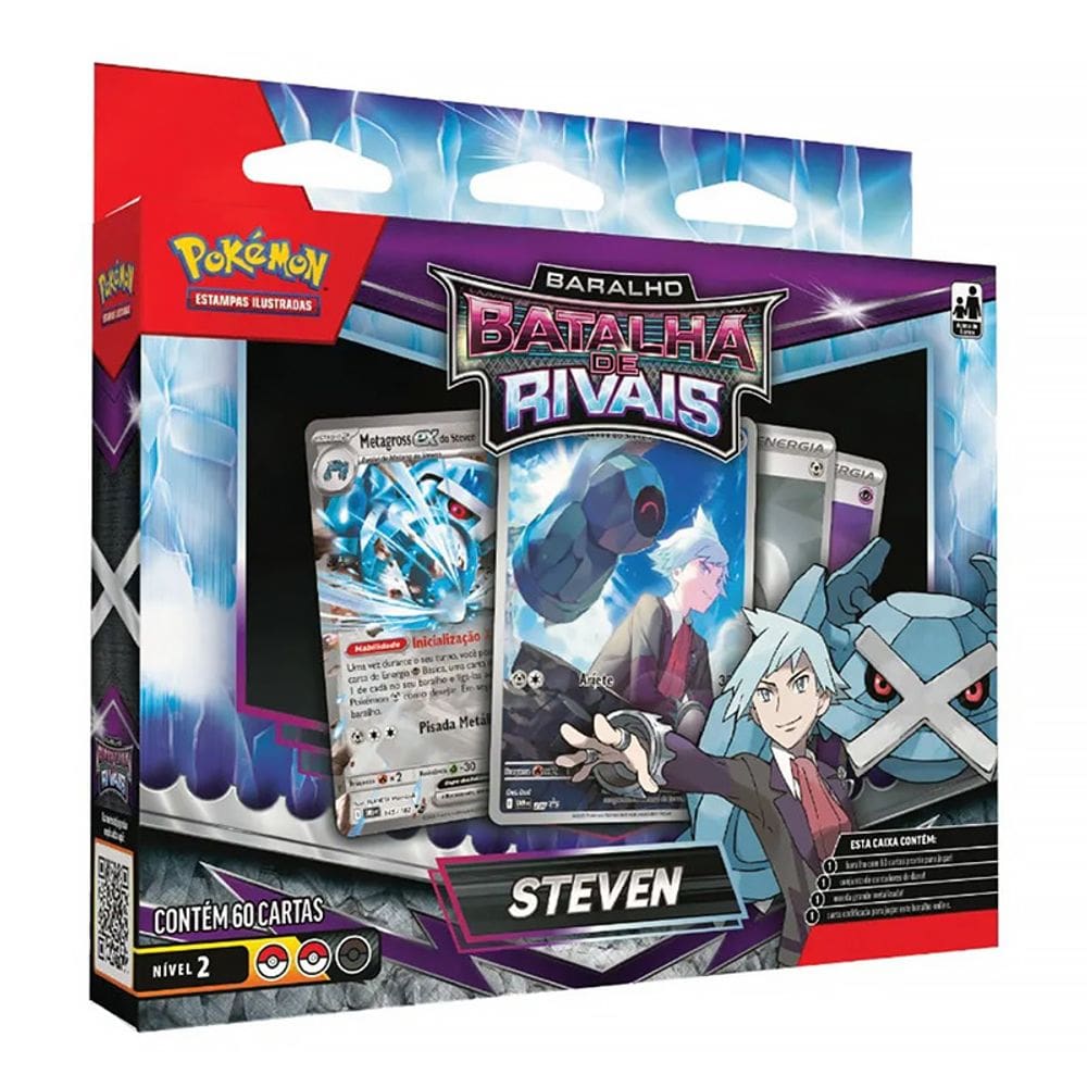 Pokémon Box Batalha de Rivais Steven 60 Cartas 10-10156-102 35251 - Copag