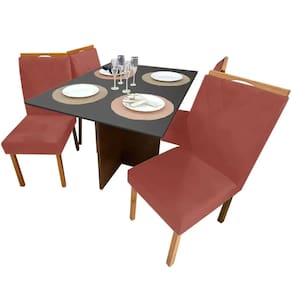 Mesa de Jantar Helo 120x90cm em Veludo com 4 Cadeiras California Poliman Cor Grafite com Assento Cobre