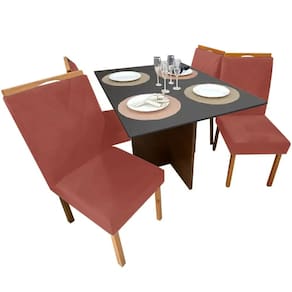 Mesa de Jantar Helo 90x90cm em Veludo com 4 Cadeiras California Poliman Cor Grafite com Assento Cobre