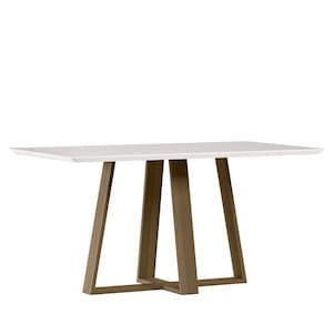 Mesa Jantar Retangular 160 x 90 Com Vidro 3mm Lectus Sem Cadeiras - Amendoa - Off White - New Ceval