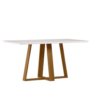 Mesa Jantar Retangular 160 x 90 Com Vidro 3mm Lectus Sem Cadeiras - Ype-Off White - New Ceval